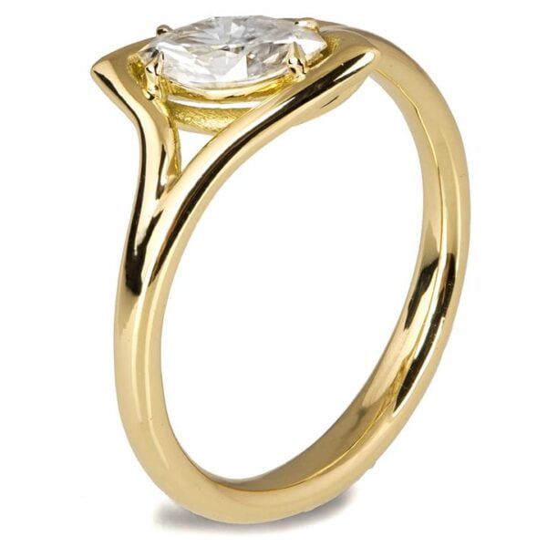 Tilted Marquise Moissanite Engagment Ring Yellow Gold Catalogue