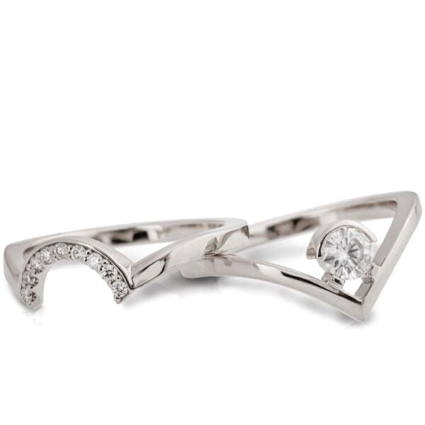 Platinum Geomtric Minimalistic Chevron Diamond Bridal Set Catalogue
