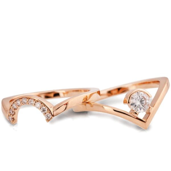 Rose Gold Geomtric Minimalistic Chevron Diamond Bridal Set Catalogue