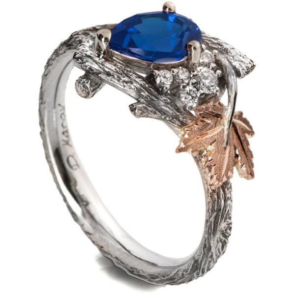 Maple Leaf Sapphire and Diamonds Cluster Engagement Ring Platinum and Rose Gold Catalogue