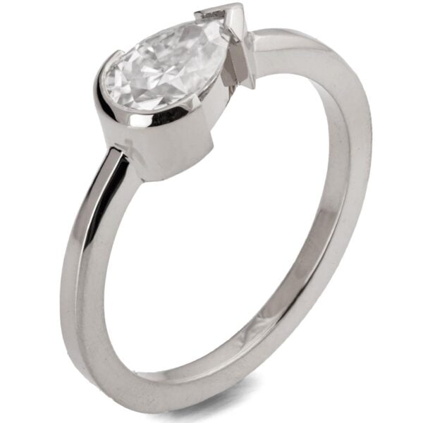 White Gold Horizontal Set Pear-Shaped Minimalistic Diamond Engagement Ring Catalogue