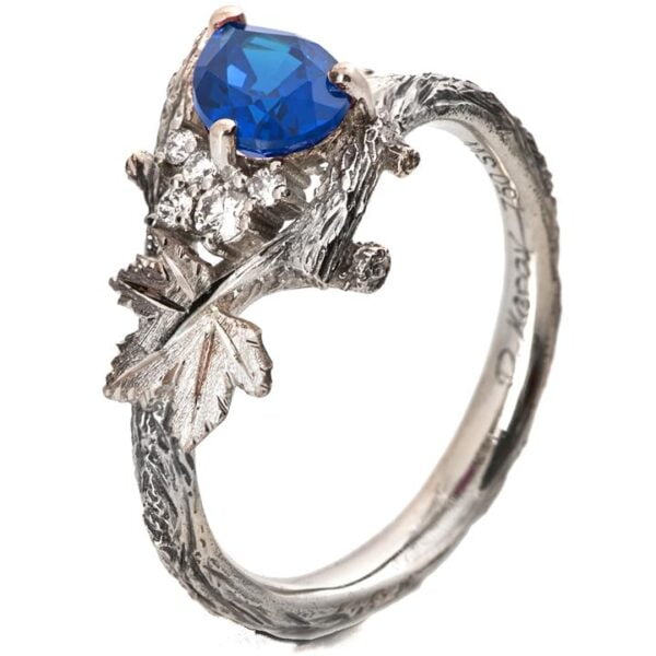 Maple Leaf Sapphire and Diamonds Cluster Engagement Ring White Gold Catalogue