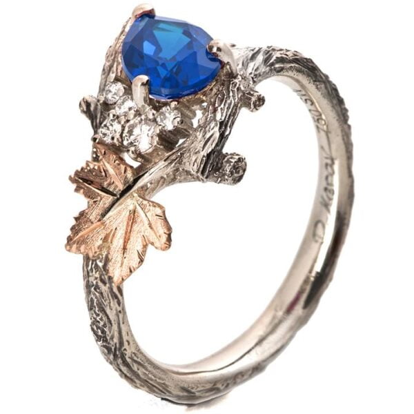 Maple Leaf Sapphire and Diamonds Cluster Engagement Ring Rose Gold Catalogue