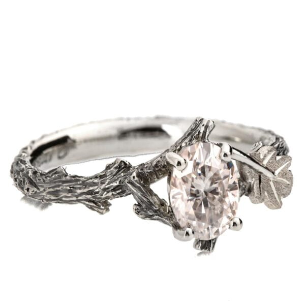 Twig and Oak Leaf Engagement Ring White Gold and Oval Moissanite Catalogue