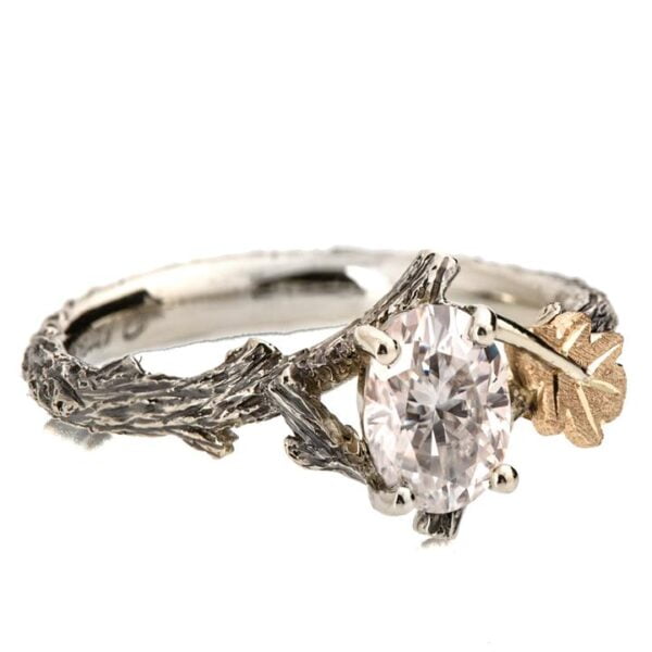 Twig and Oak Leaf Engagement Ring Yellow Gold and Oval Diamond Catalogue