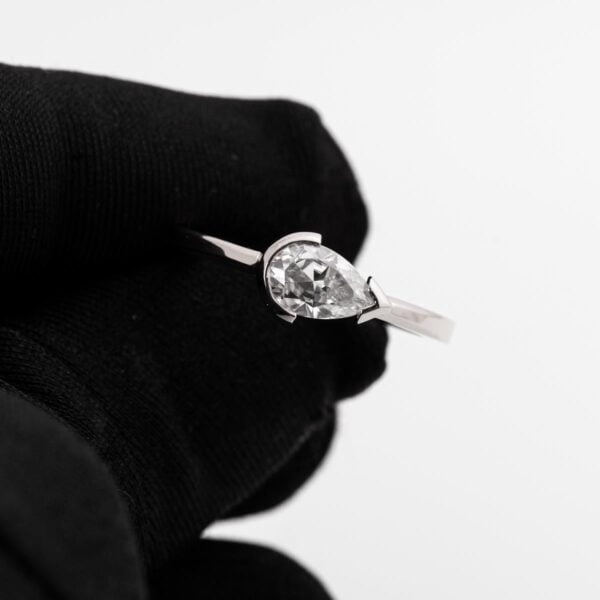 White Gold Horizontal Set Pear-Shaped Minimalistic Diamond Engagement Ring Catalogue