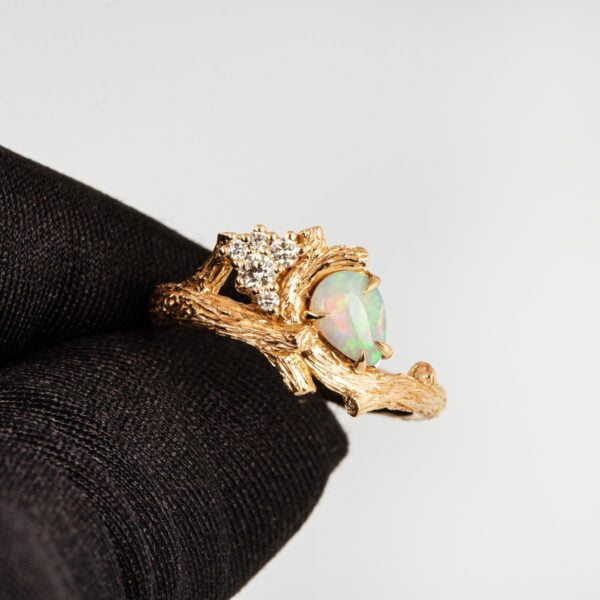 Solid Gold Opal and Diamonds Cluster Twig Ring Catalogue