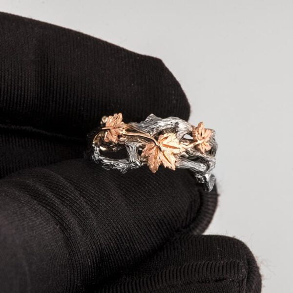 Twig and Maple Leaves Wedding Band Platinum and Rose Gold Catalogue