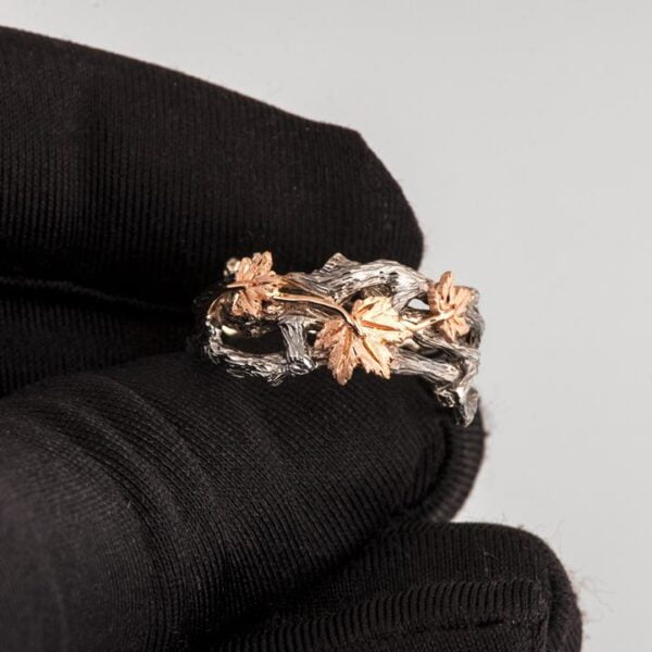 Twig and Maple Leaves Wedding Band Rose Gold Catalogue