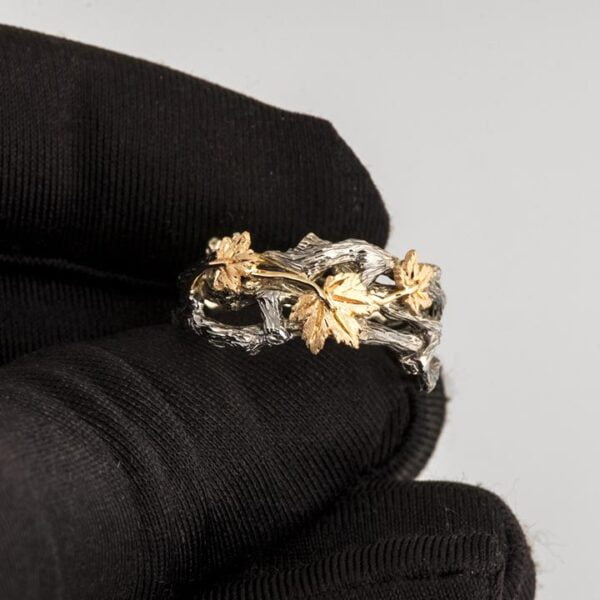 Twig and Maple Leaves Wedding Band Yellow Gold Catalogue