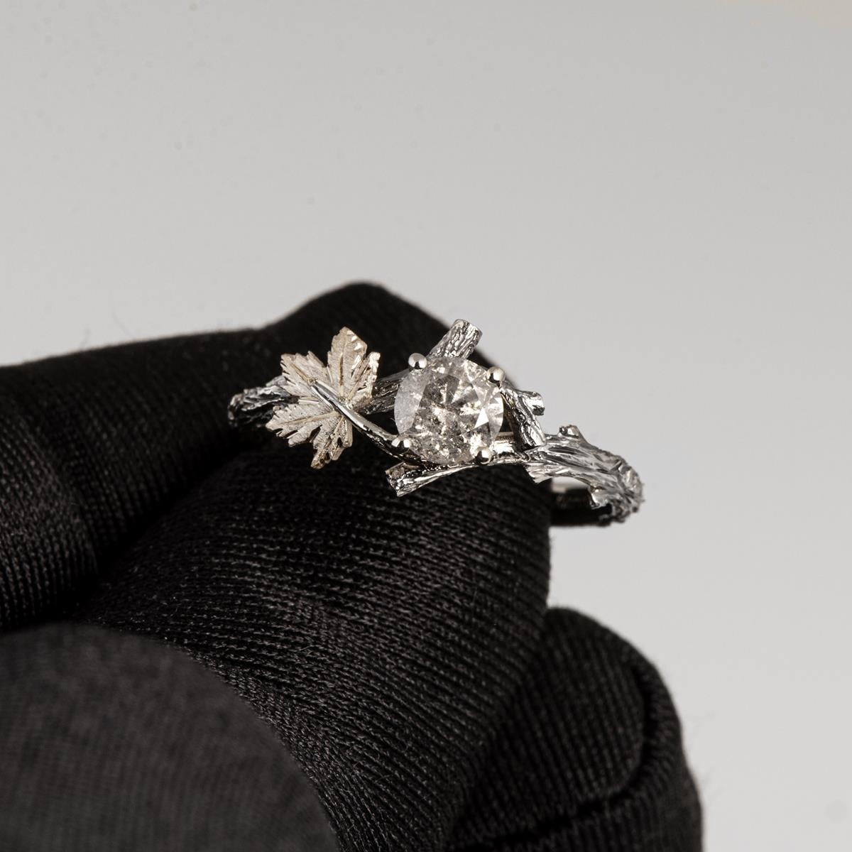 14kt rose gold diamond maple leaf and vine wedding ring engagement ring  wedding band