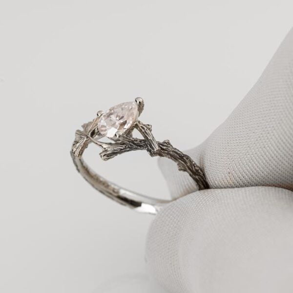 Twig and Ginkgo Leaf Engagement Ring White Gold and Diamond Catalogue
