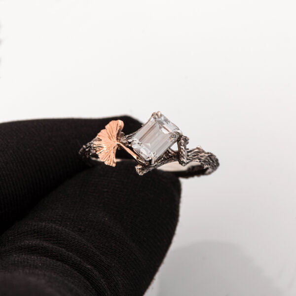 Twig and Ginkgo Leaf Engagement Ring Rose Gold and Diamond Catalogue