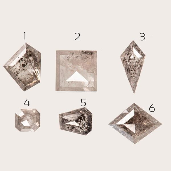 White Gold Split Shank Salt and Pepper Hexagon Diamond with Black Accent Diamonds Catalogue