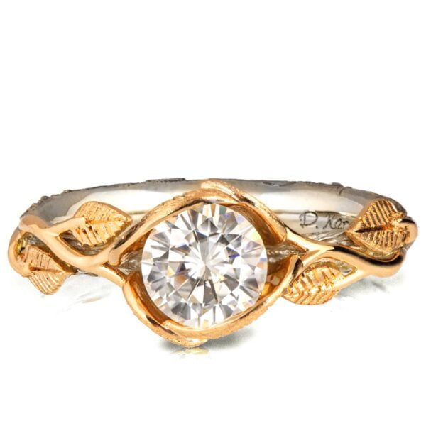 1ct Moissanite Twig and Leaves Yellow Gold Engagement Ring Catalogue