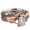 Platinum and Rose Gold Twig and Oak Leaf Bridal Set With Oval Diamond Catalogue