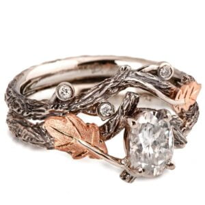 Twig and Oak Leaf Bridal Set Rose Gold and Oval Moissanite Catalogue