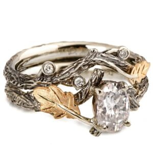 Twig and Oak Leaf Bridal Set Yellow Gold and Oval Diamond Catalogue
