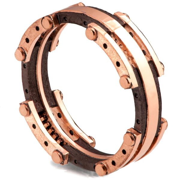 Rose Gold and Black Mechanical Style Men’s Wedding Band Catalogue