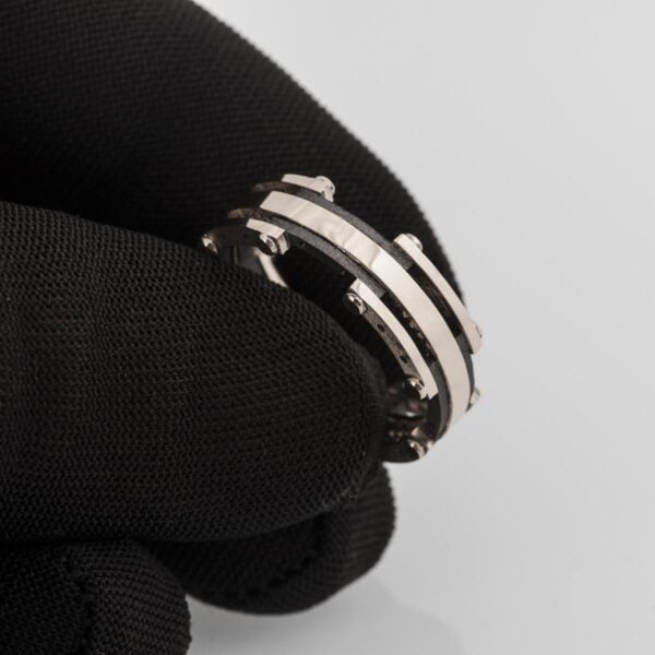 White Gold and Black Mechanical Style Men’s Wedding Band Catalogue