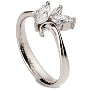 Platinum Wave Engagement Ring Set with 3 Marquise Moissanite Cluster Catalogue