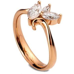 Rose Gold Wave Engagement Ring Set with 3 Marquise Moissanite Cluster Catalogue