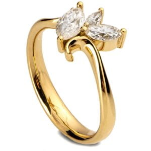 Gold Wave Engagement Ring Set with 3 Marquise Moissanite Cluster Catalogue