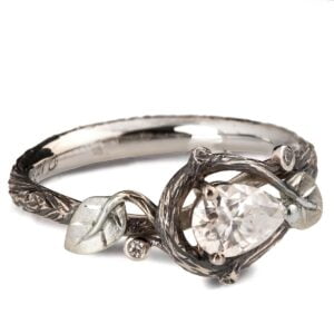 White Gold Twig and Leaves Pear Diamond Engagement Ring Catalogue