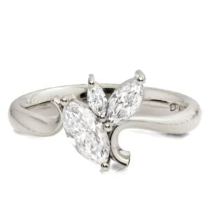 White Gold Wave Engagement Ring Set with 3 Marquise Diamond Cluster Catalogue