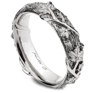 Black and Platinum Twig and Maple Leaves Wedding Band Catalogue