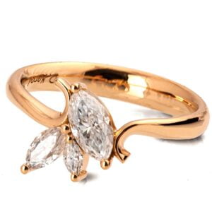 Rose Gold Wave Engagement Ring Set with 3 Marquise Diamond Cluster Catalogue