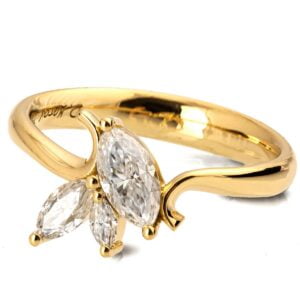 Gold Wave Engagement Ring Set with 3 Marquise Diamond Cluster Catalogue