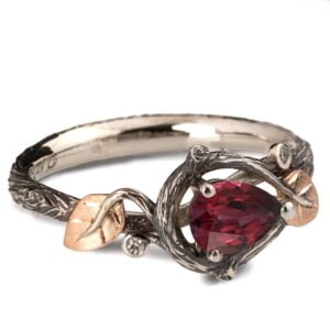 Rose Gold Twig and Leaves Engagement Ring and Ruby Catalogue