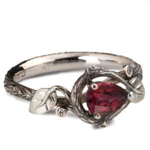 White Gold Twig and Leaves Engagement Ring and Ruby Catalogue