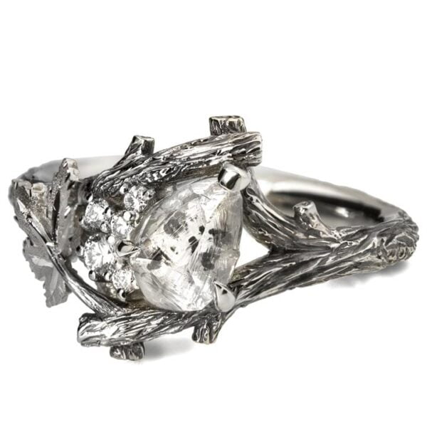White Gold Twig and Maple Leaf Raw Diamond Cluster Engagement Ring Catalogue