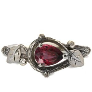 White Gold Twig and Leaves Engagement Ring and Ruby Catalogue