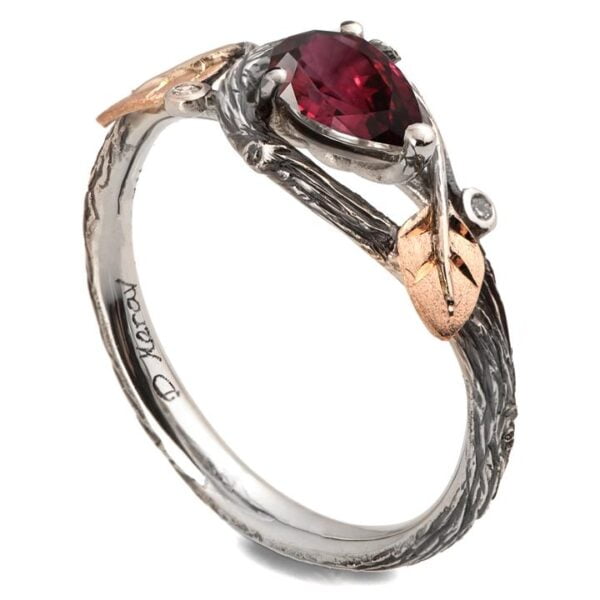 Platinum and Rose Gold Twig and Leaves Engagement Ring and Ruby Catalogue