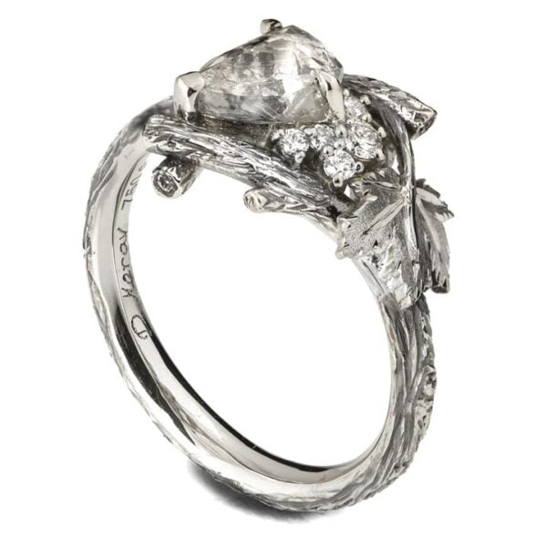 White Gold Twig and Maple Leaf Raw Diamond Cluster Engagement Ring Catalogue