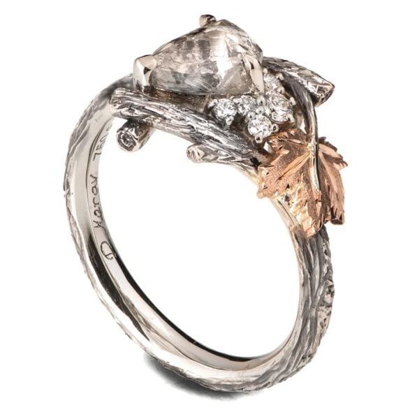 Rose Gold Twig and Maple Leaf Raw Diamond Cluster Engagement Ring Catalogue
