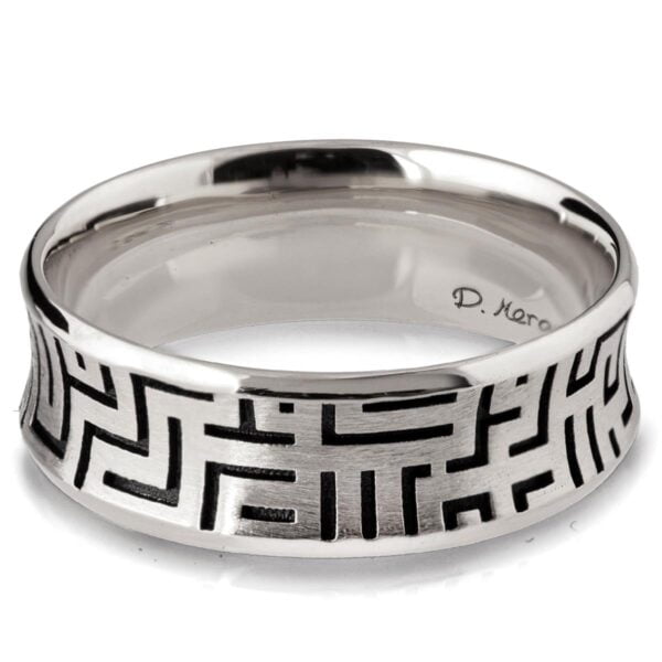 Textured Black and White Gold Maze Wedding Band Catalogue