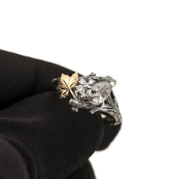 Gold Twig and Maple Leaf Raw Diamond Cluster Engagement Ring Catalogue