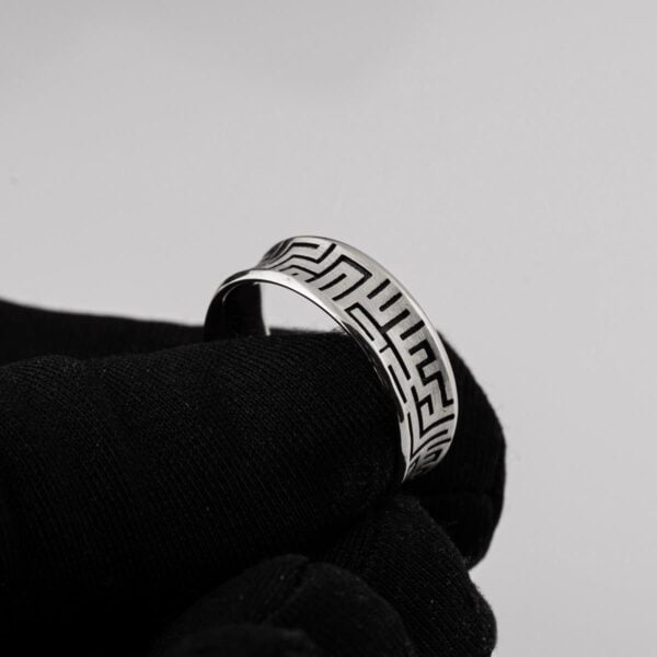 Textured Black and White Gold Maze Wedding Band Catalogue