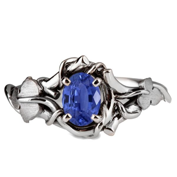 Black and White Gold Vines and Leaves Blue Sapphire Engagament Ring Catalogue