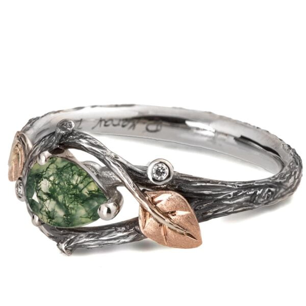 Twig and Leaves Engagement Ring Platinum and Moss Agate Catalogue