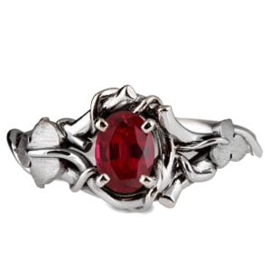 Black and White Gold Vines and Leaves Ruby Engagament Ring Catalogue