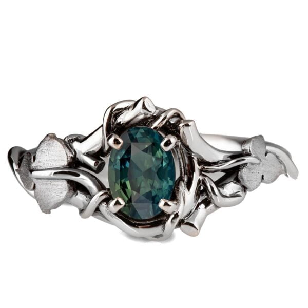Black and White Gold Vines and Leaves Teal Sapphire Engagament Ring Catalogue