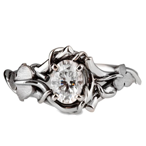 Black & White Gold Vines and Leaves Oval Moissanite Engagament Ring Catalogue