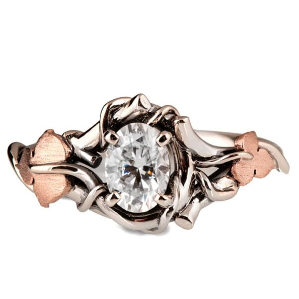 Rose & White Gold Vines and Leaves Oval Diamond Engagament Ring Catalogue