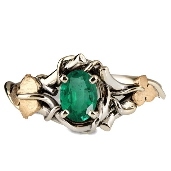 Black and Yellow Gold Vines and Leaves Emerald  Engagament Ring Catalogue