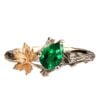 Twig and Maple Leaf Engagement Ring Rose Gold and Emerald Catalogue